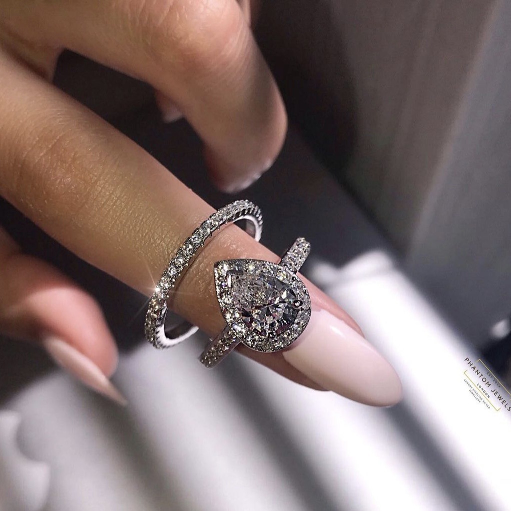 White Gold Color Women's Wedding Water Drop Zircon Ring - Image 8