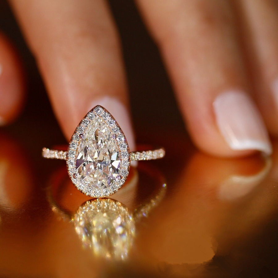 White Gold Color Women's Wedding Water Drop Zircon Ring - Image 3